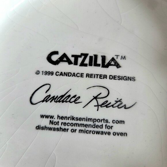 Large vintage ceramic bowl Catzilla 1999 by Candace Reiter w/hand painted cats. - Picture 8 of 10